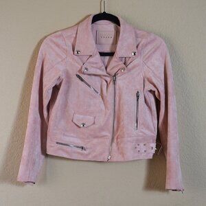 Blank NYC Girls Baby Pink Moto Faux Suede Jacket XL Zippers Belt Motorcycle